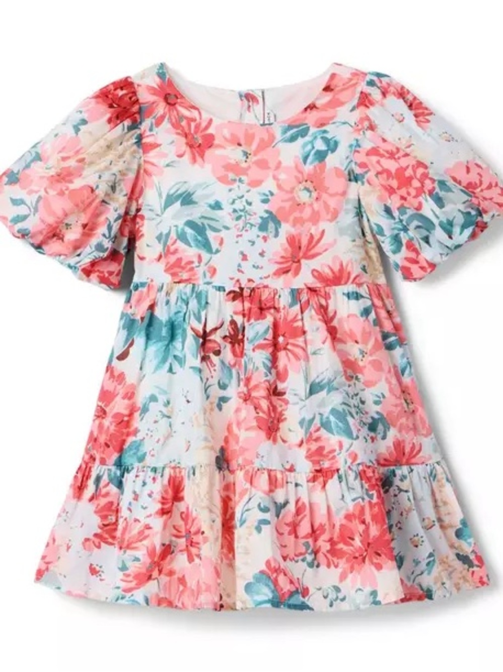 Janie and Jack Coral Floral Puff-Sleeve Dress